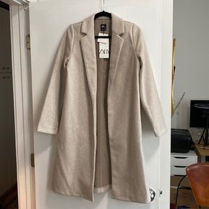 ZARA Greige Cardigan Coat w pockets